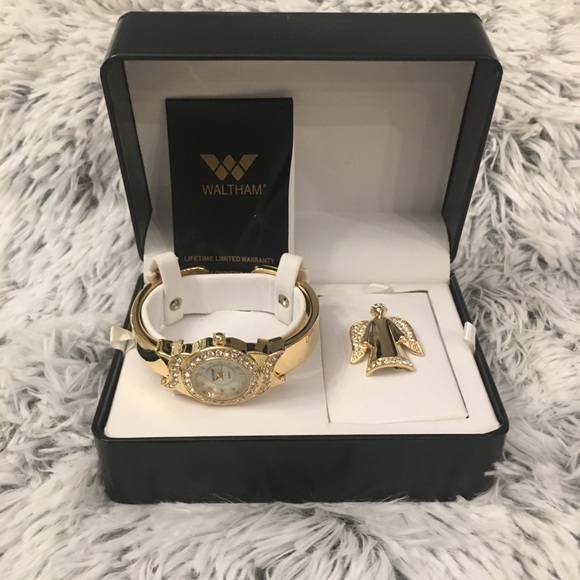 Waltham Cuff Bracelet Watch & Angel Pin Set main image 4